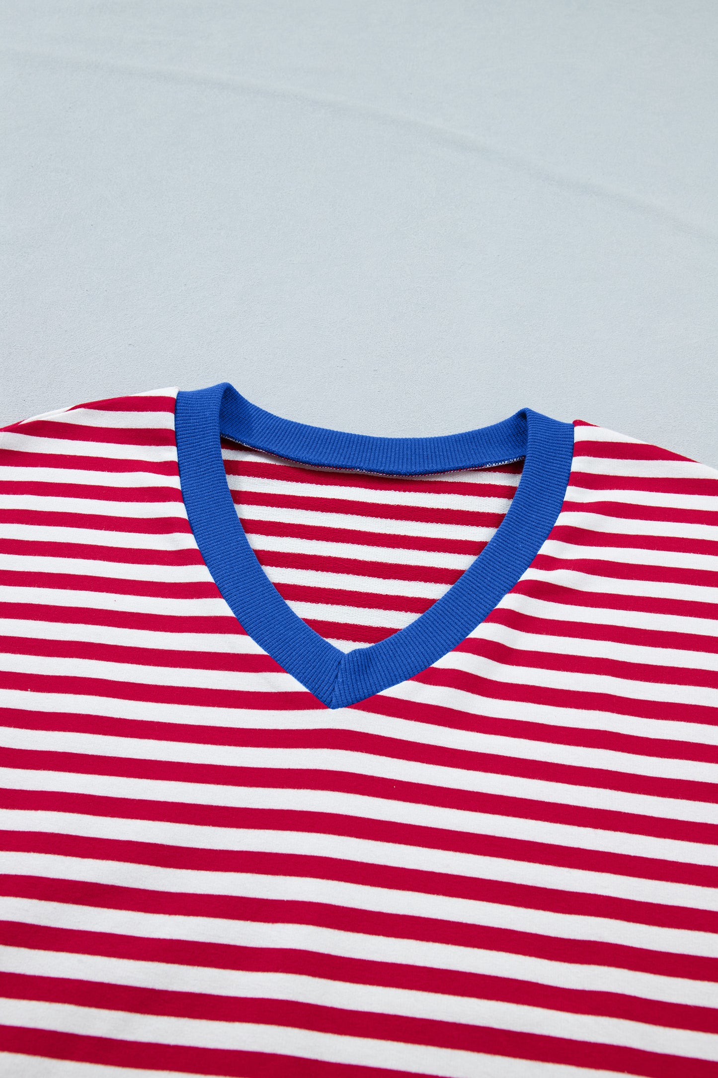Yellow Stripe Colorblock Trim V Neck Tee Drawstring Elastic Waist Short Set