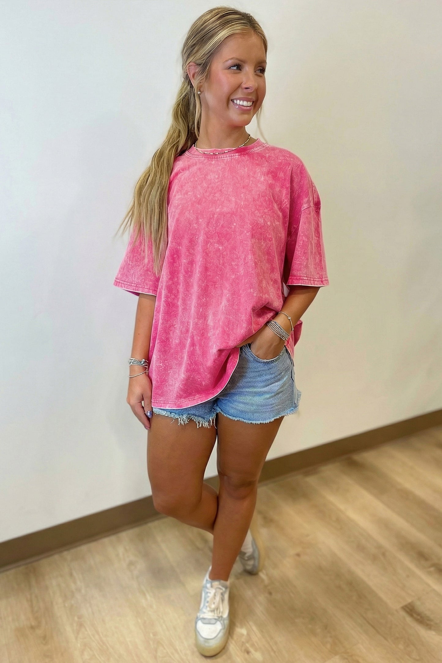 Mint Green Solid Color Cotton Mineral Washed Oversize Tee