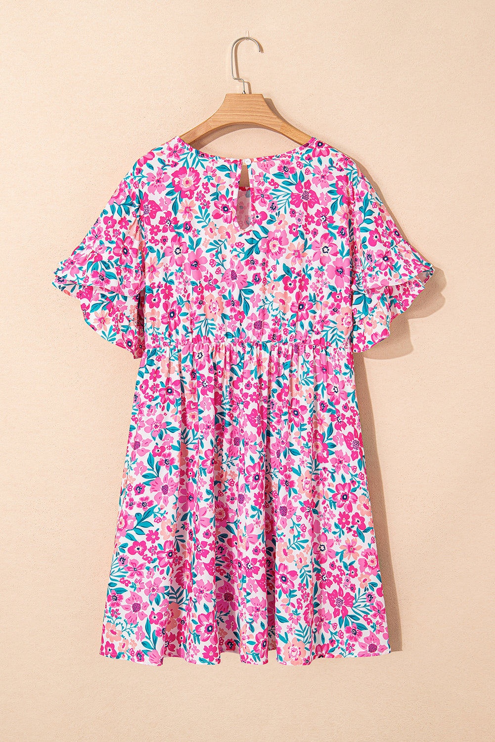 White Plus Size Floral Print Ruffle Short Sleeve Flare Dress