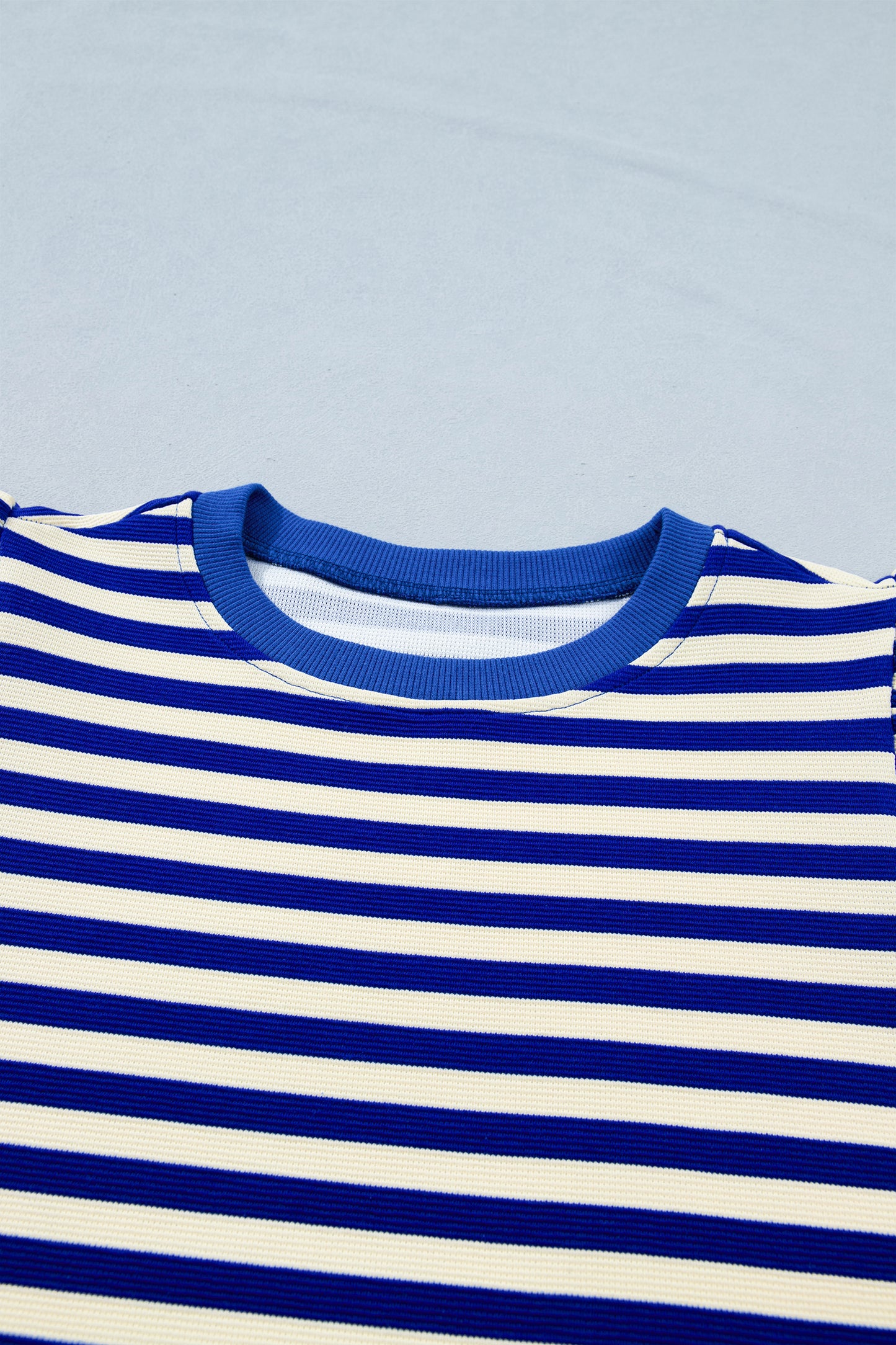 Blue Stripe Contrast Trim Cap Sleeve Top Casual Shorts 2pcs Set