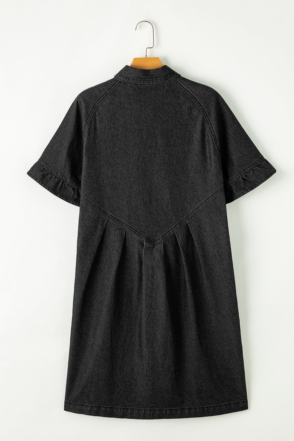 Dark Blue Short Sleeve Button Up Loose Denim Shirt Dress