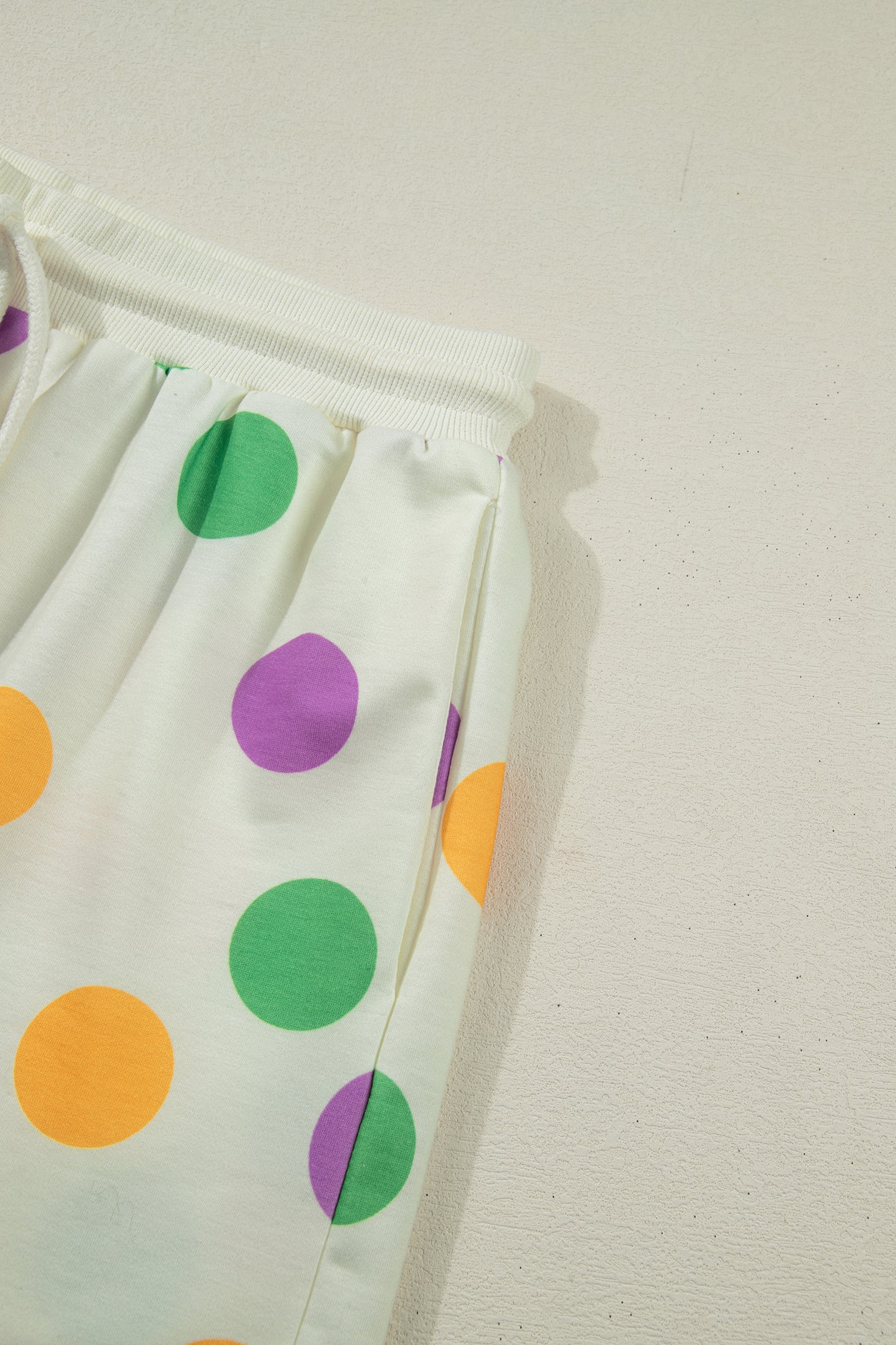 Multicolour Polka Dot Print Drop Shoulder Pullover Drawstring Shorts Set