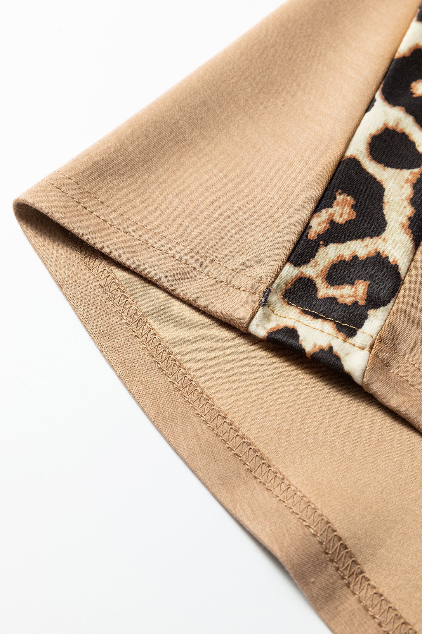 Sea Green Leopard Trim Round Neck Loose T Shirt