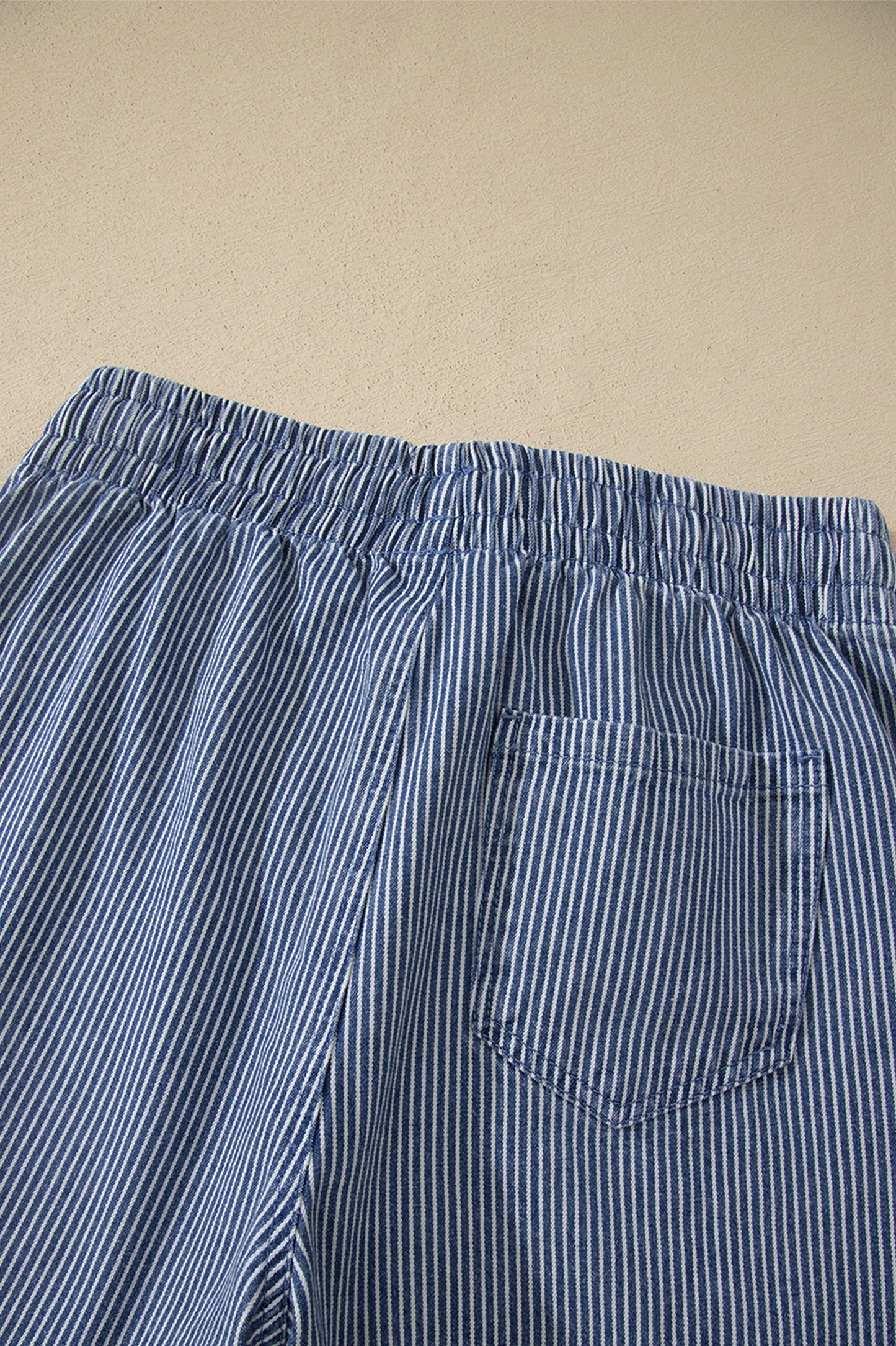 Pink Stripe Drawstring Elastic Waist Casual Denim Shorts