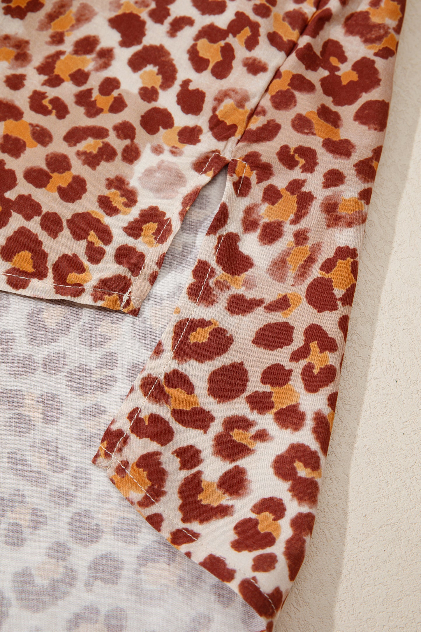 Brown Contrast Trim Leopard Top and Pant Set