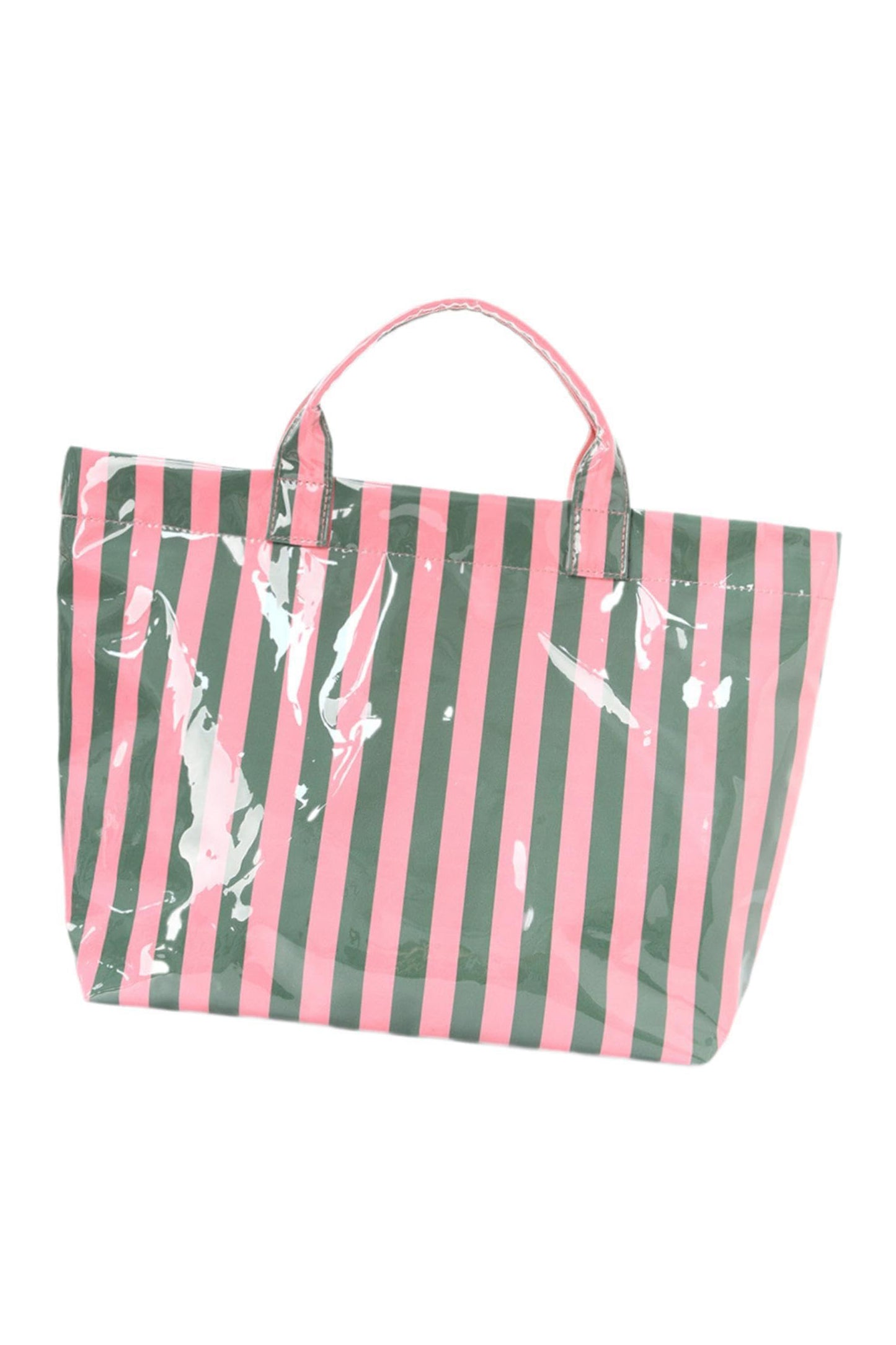 Pink Glossy Striped Vinyl Large Tote Bag