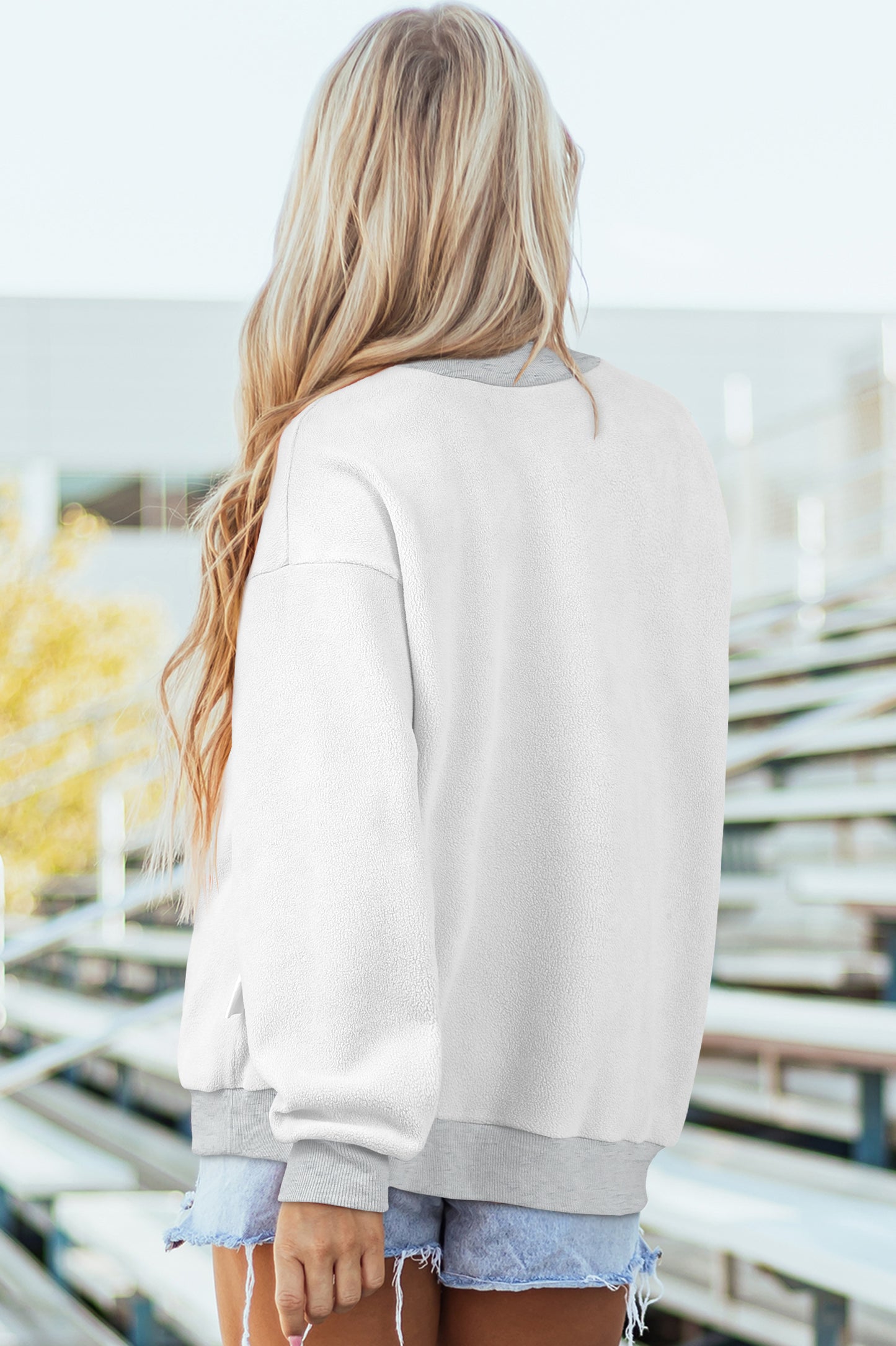 Light Grey Oversize Drop Shoulder Reversible Mock Neck Sweatshirt