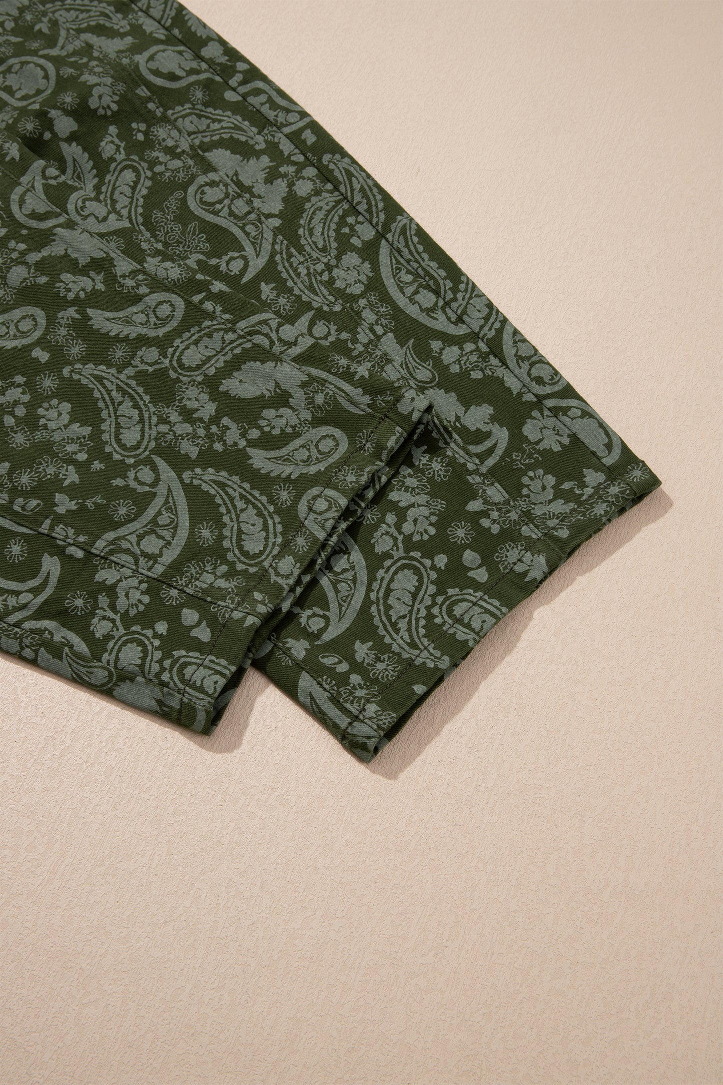 Green Paisley Print Harem Denim Pants