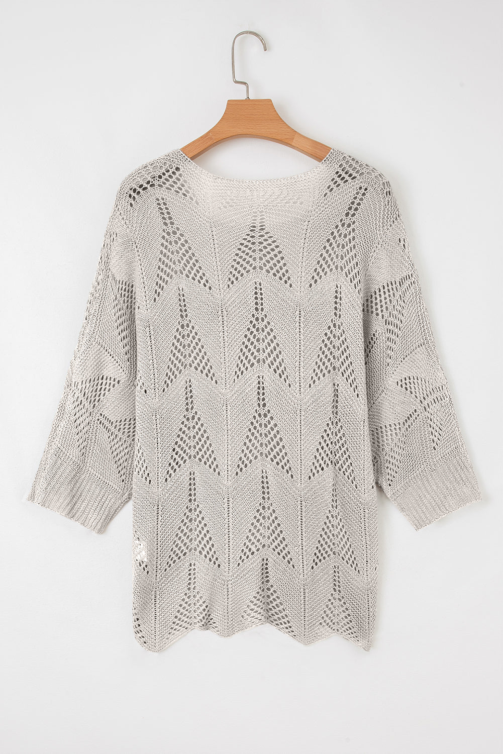 Seagrass Hollow Out Knit 3/4 Sleeve Loose Sweater