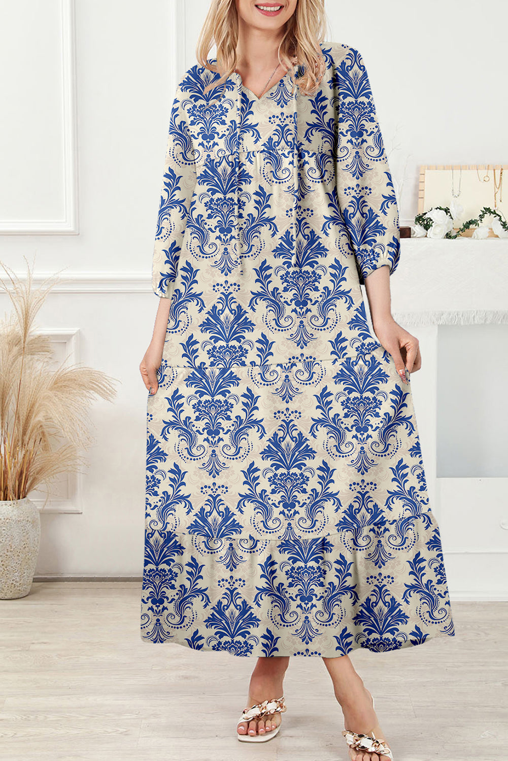 Red Boho Printed Half Sleeve Maxi Dress