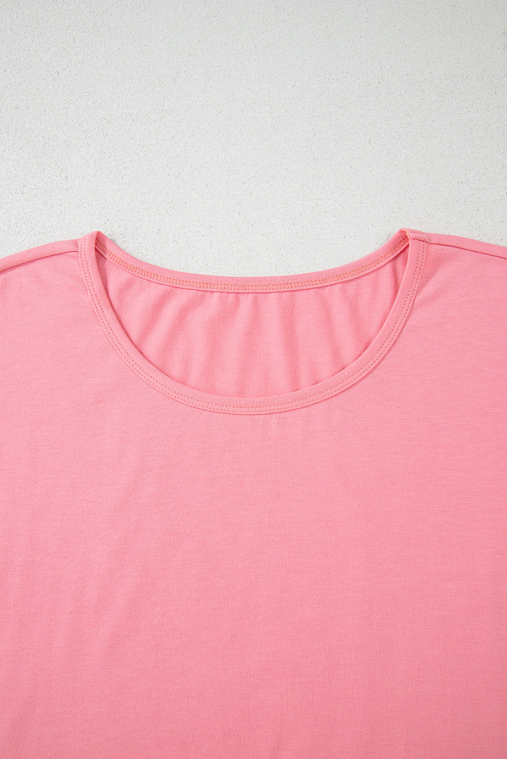 Pink Frill Hem Solid Color Loose T-Shirt