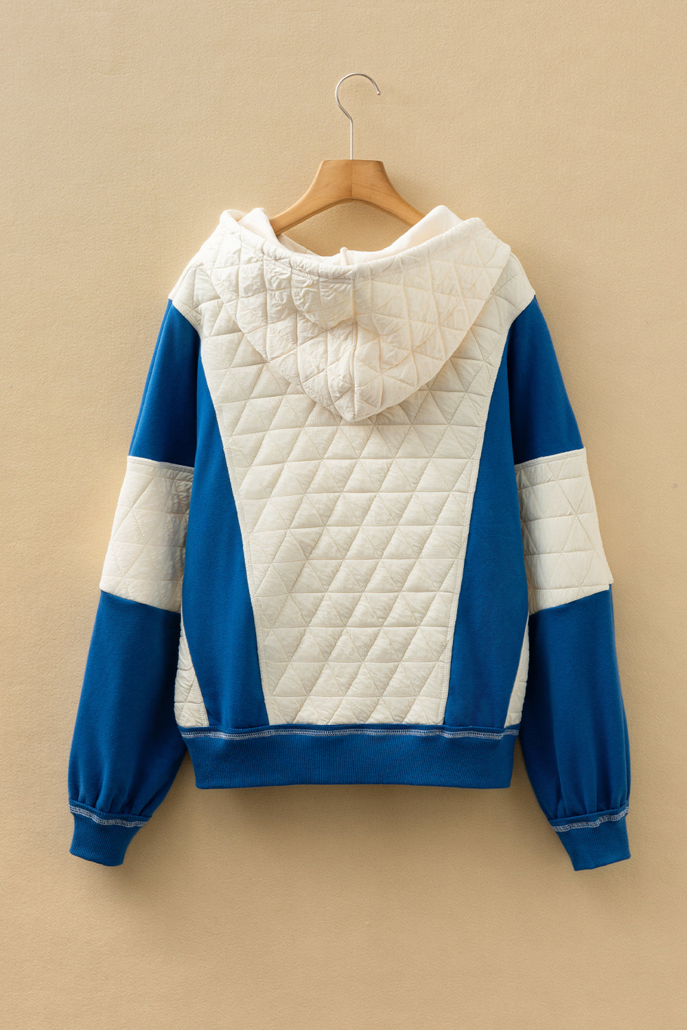 White Quilted Color Block Patchwork Oversize Hoodie