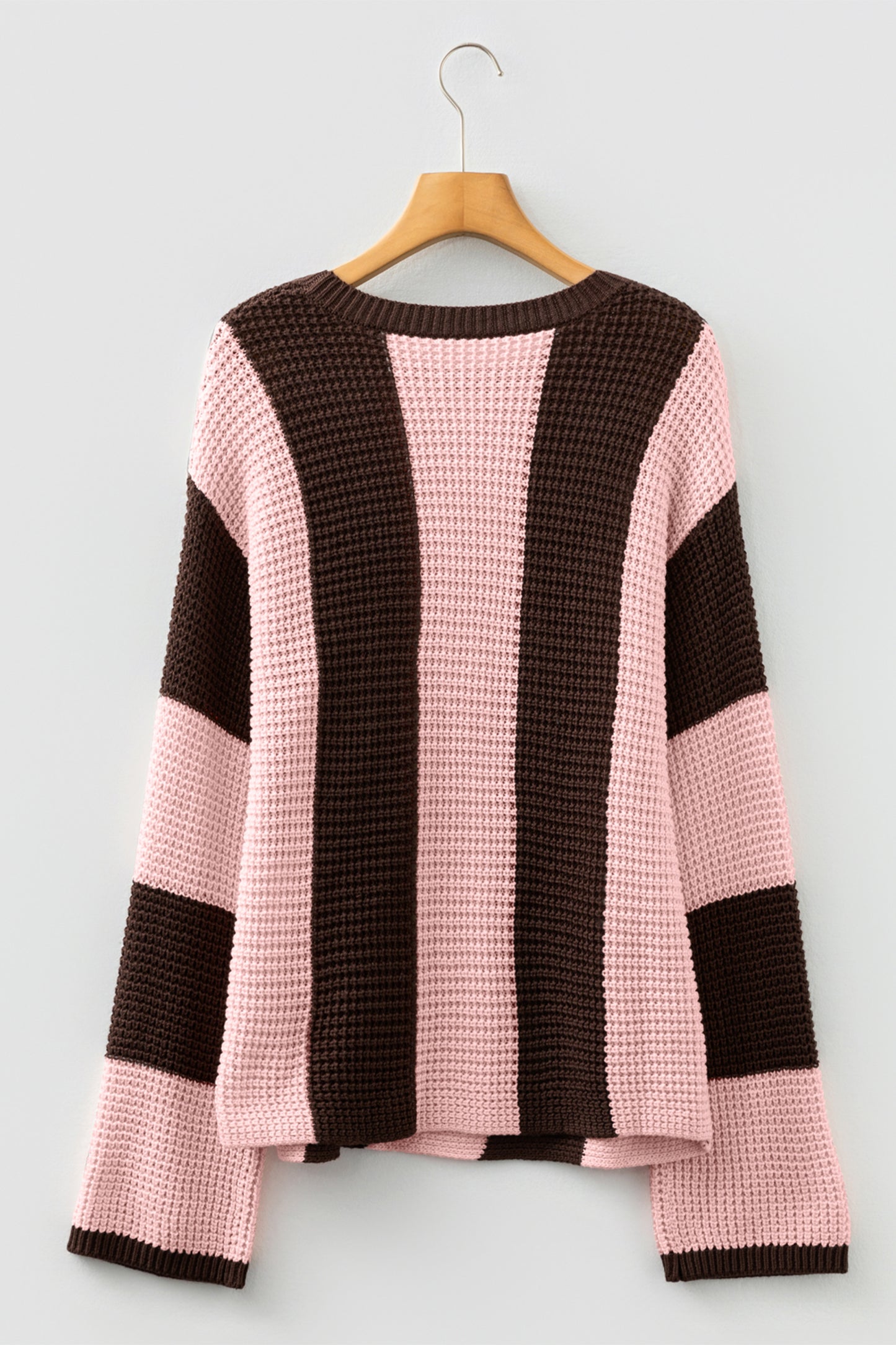 Fushia Striped Color Block Thermal Textured Knit Drop Shoulder Sweater