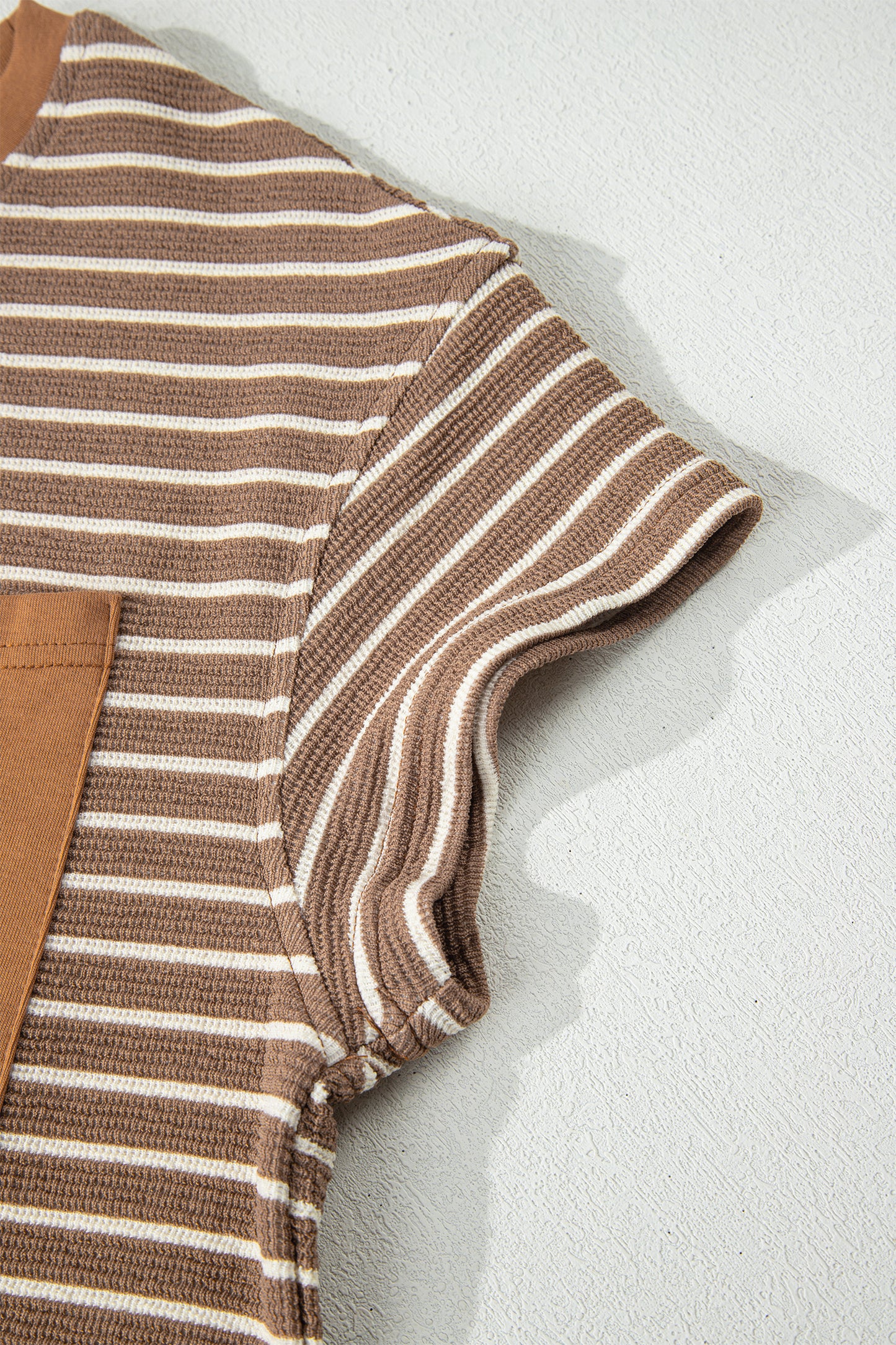 Khaki Stripe Crew Neck Tee Drawstring Waist Cropped Pants Set