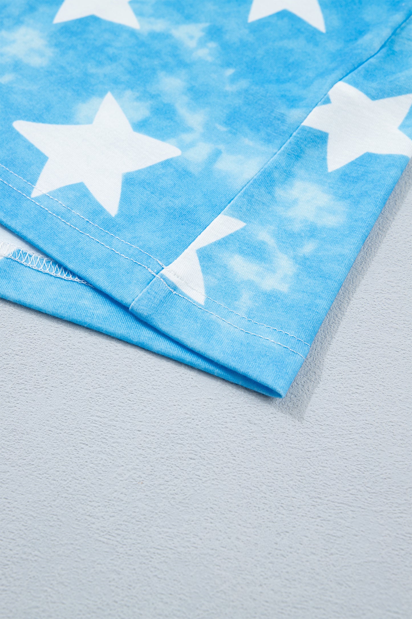 Sky Blue Vintage Star Print Striped Ruffle Sleeve Independence Day Top