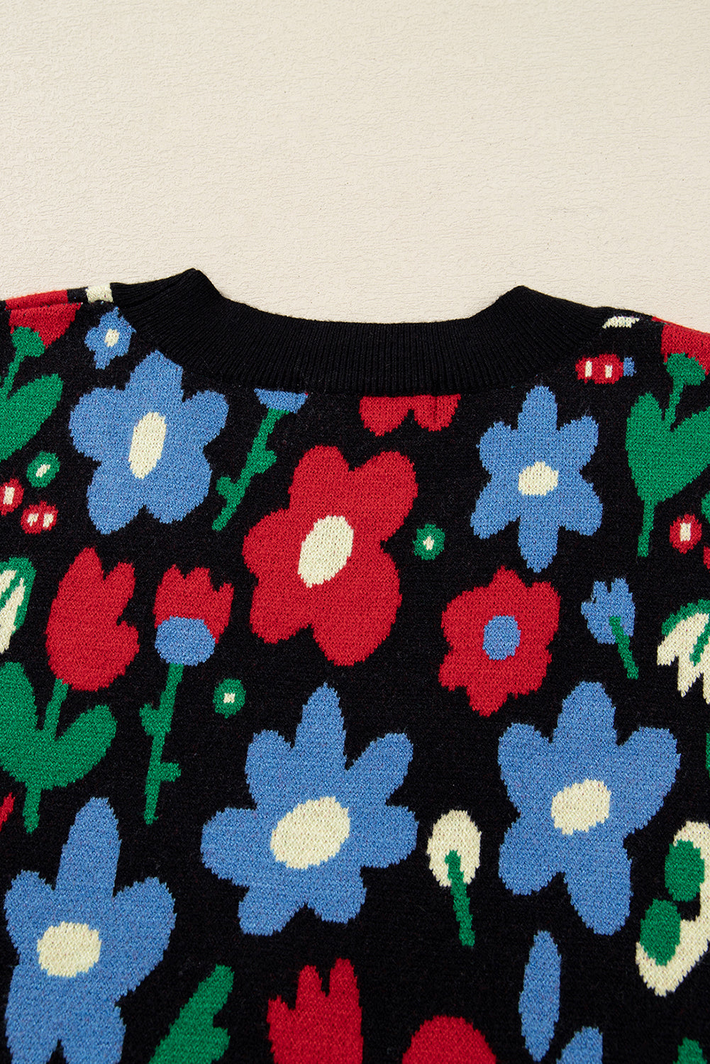 Black Vibrant Floral V Neck Knit Cardigan