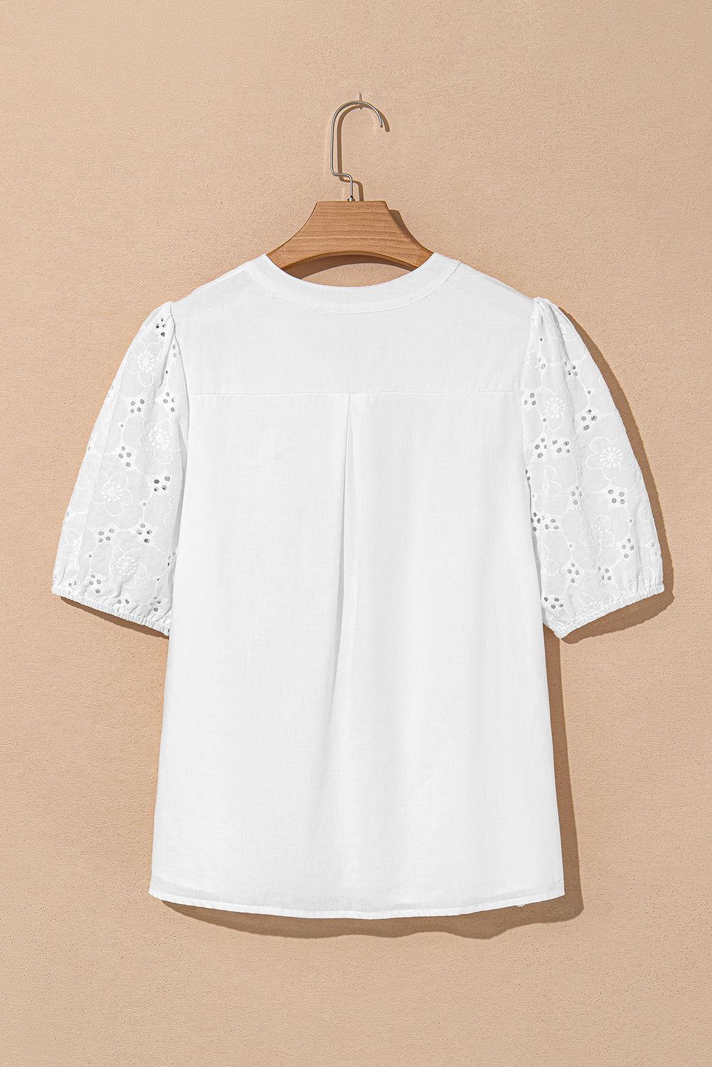 White Lace Crochet V Neck Half Sleeve Embroidery Button Down Blouses Casual Shirts