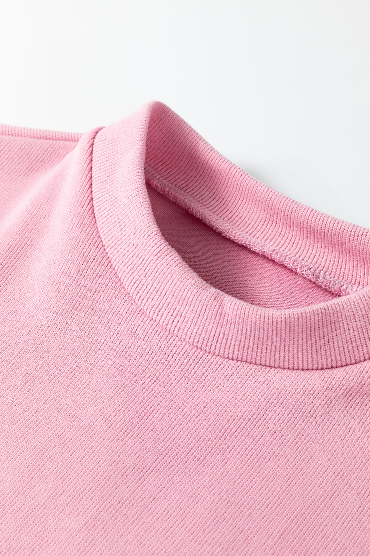 Pink Textured Knit High Neck Loose Tee Elastic Waist Loose Pant Set