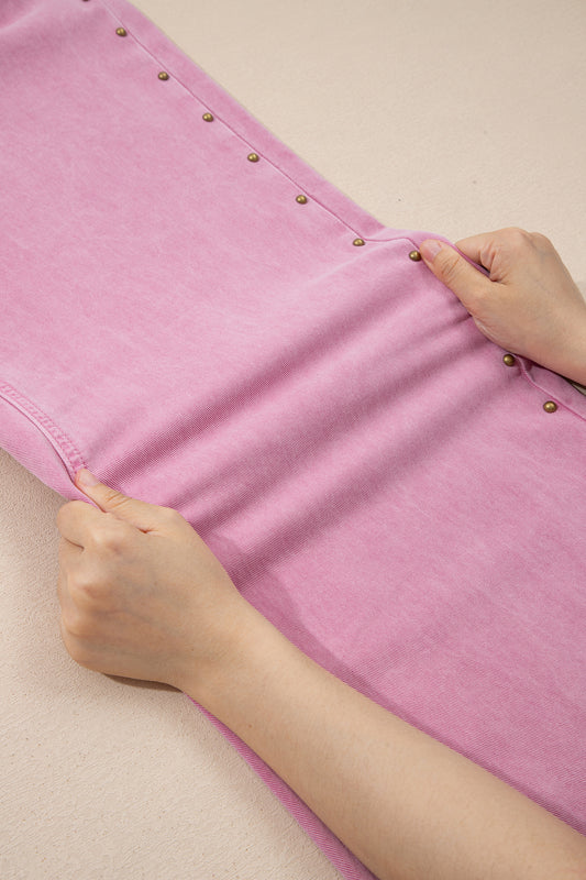 Pink Beaded Side Detail Split Loose Jeans