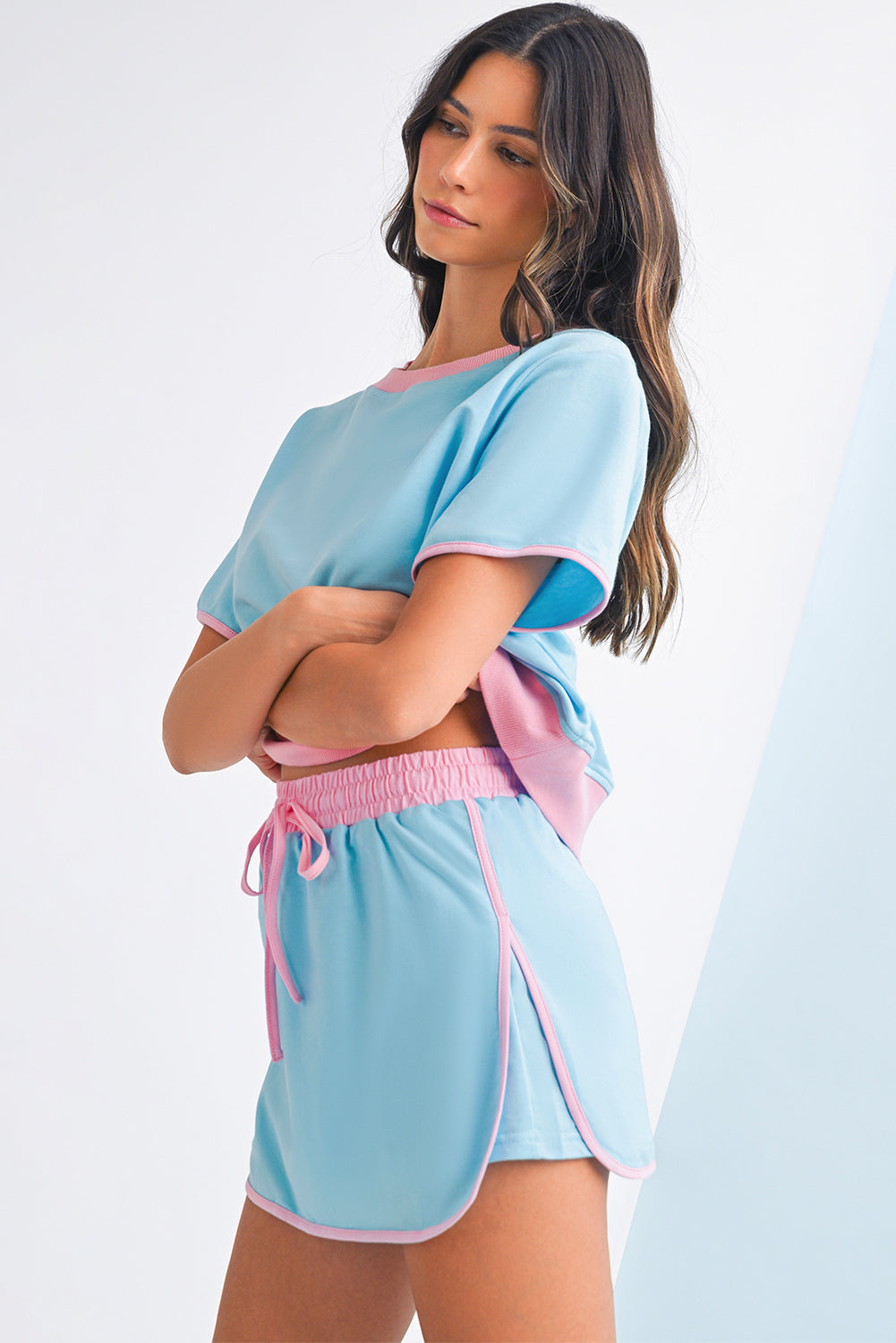 Moonlight Jade Colorblock Edge Drop Shoulder T Shirt and Skort 2Pcs Set