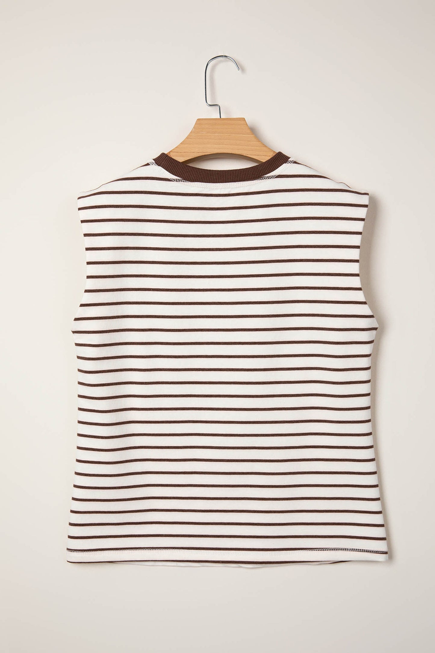 Red Stripe Ribbed Round Neck Trim Loose Tank Top
