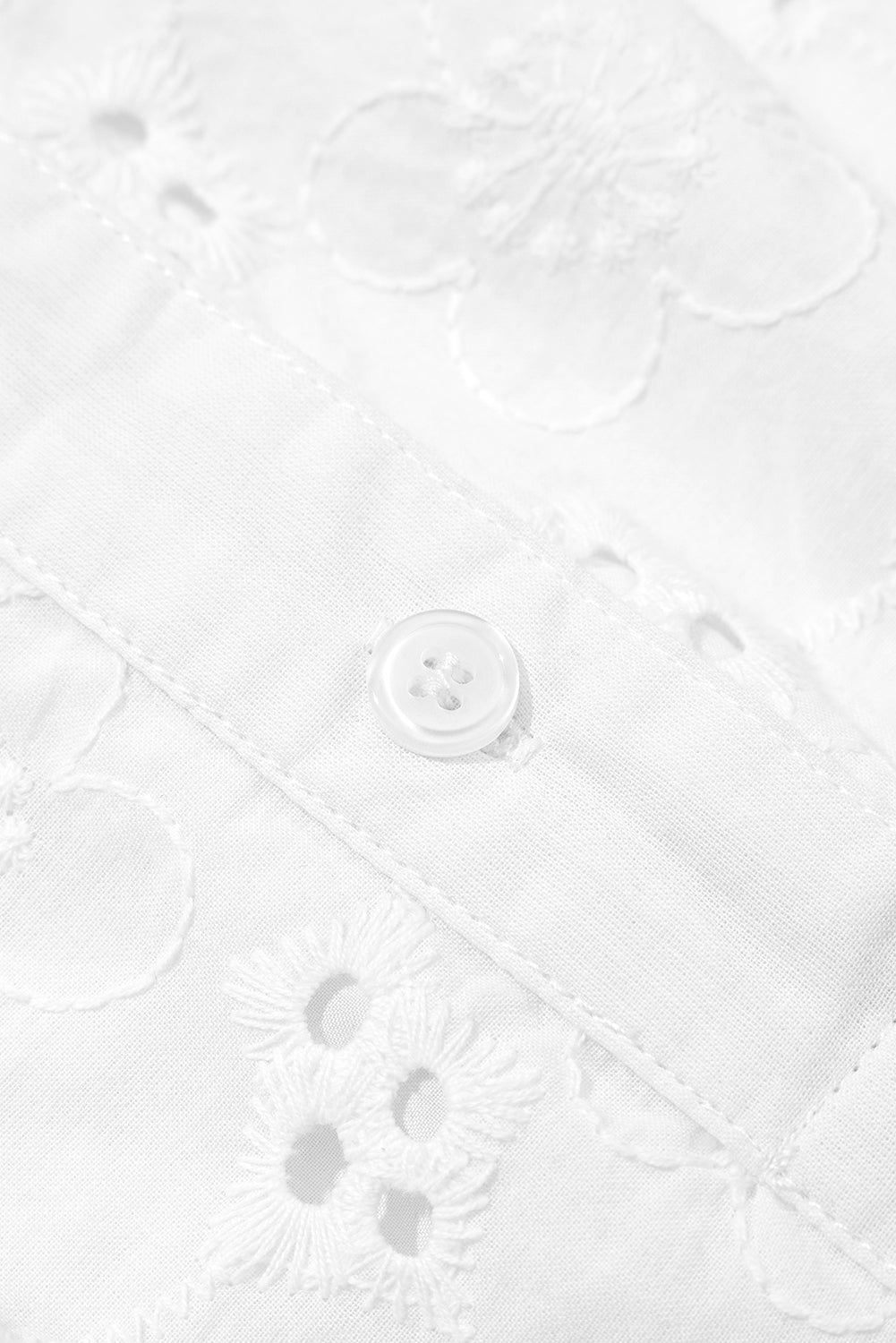 White Lace Crochet V Neck Half Sleeve Embroidery Button Down Blouses Casual Shirts