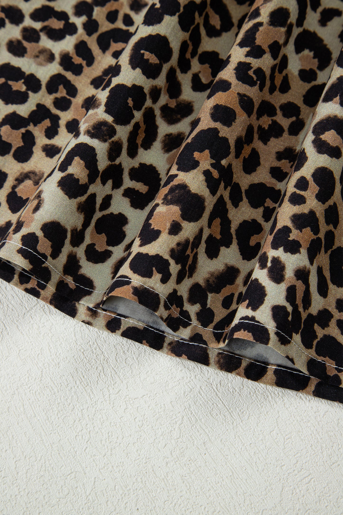 Khaki Contrast Striped Trim V Neck Leopard Shirt