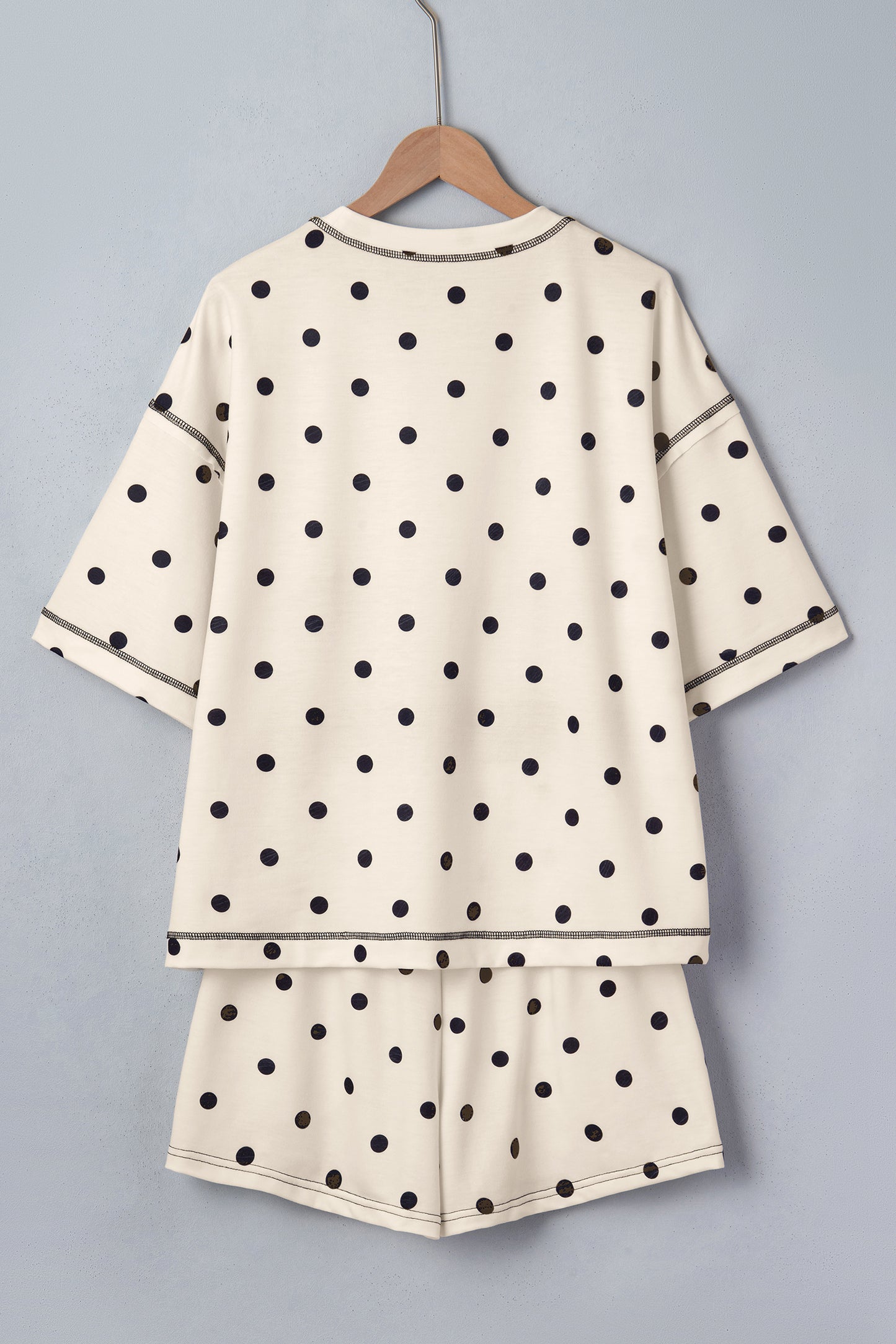 Yellow Exposed Seam Detail Polka Dot Loose Tee Drawstring Shorts Set