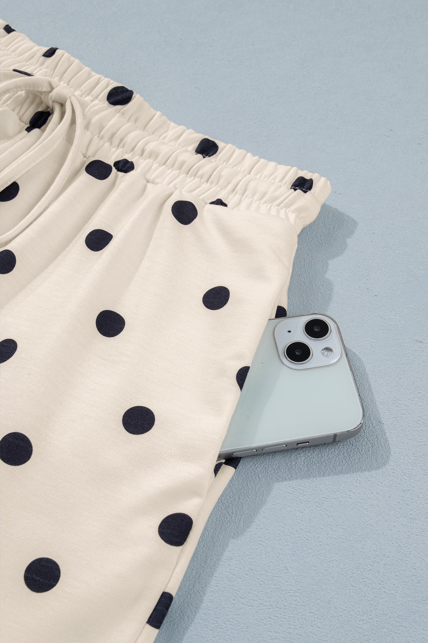 Yellow Exposed Seam Detail Polka Dot Loose Tee Drawstring Shorts Set
