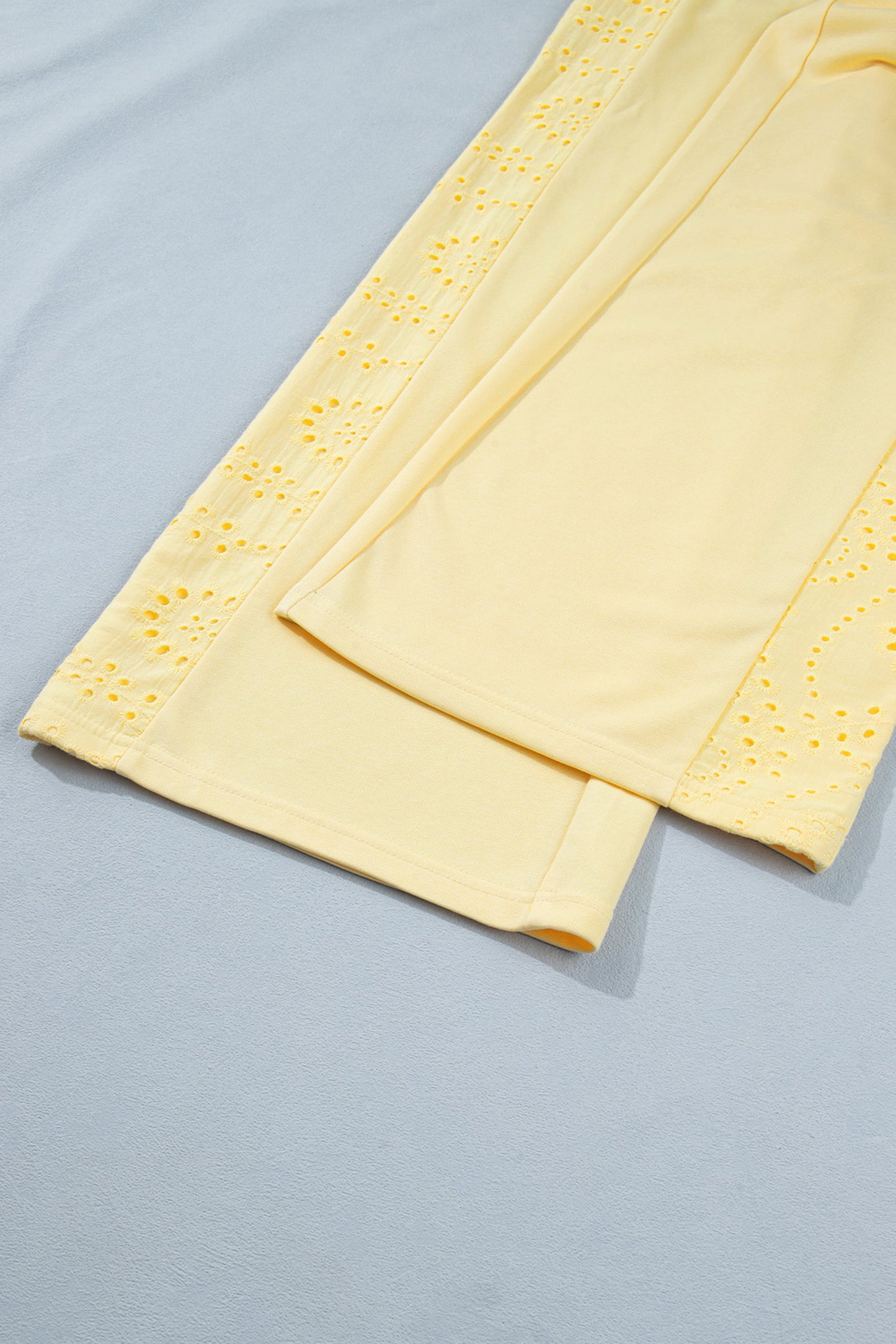 Yellow Cream Lace Patchwork Half Sleeve Top Elastic Waist Pants Two Piece Set