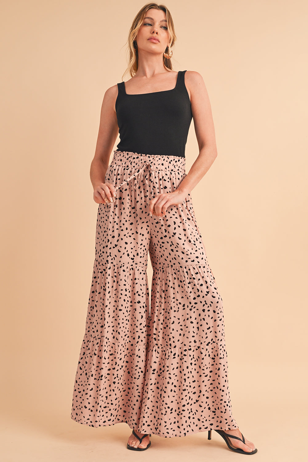 Brown Ruffle Wide Leg Animal Palazzo Pants