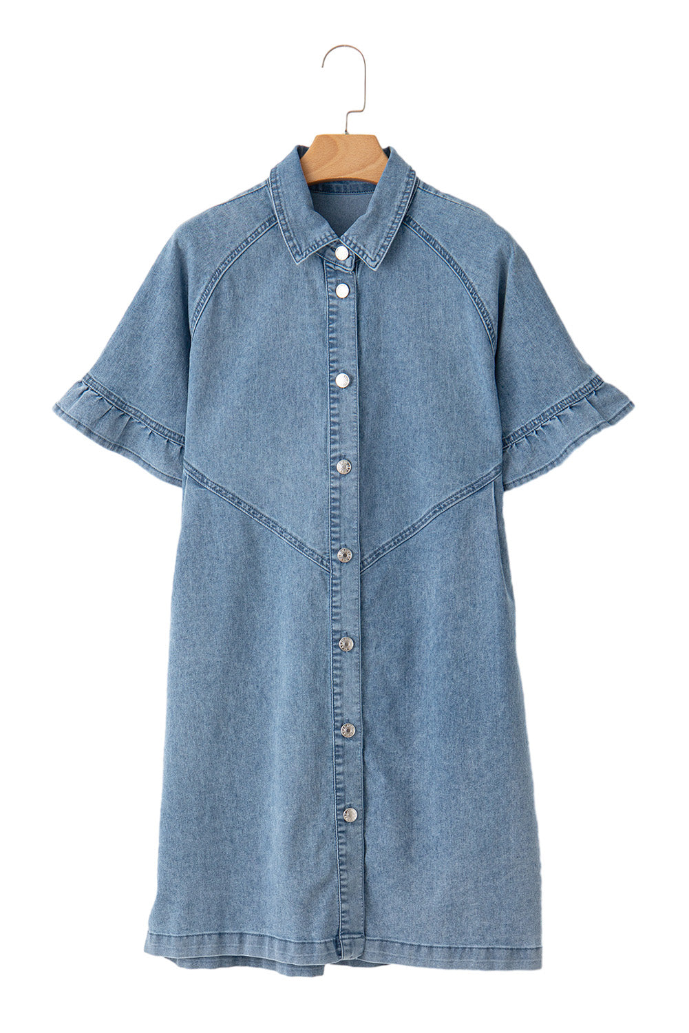 Dark Blue Short Sleeve Button Up Loose Denim Shirt Dress