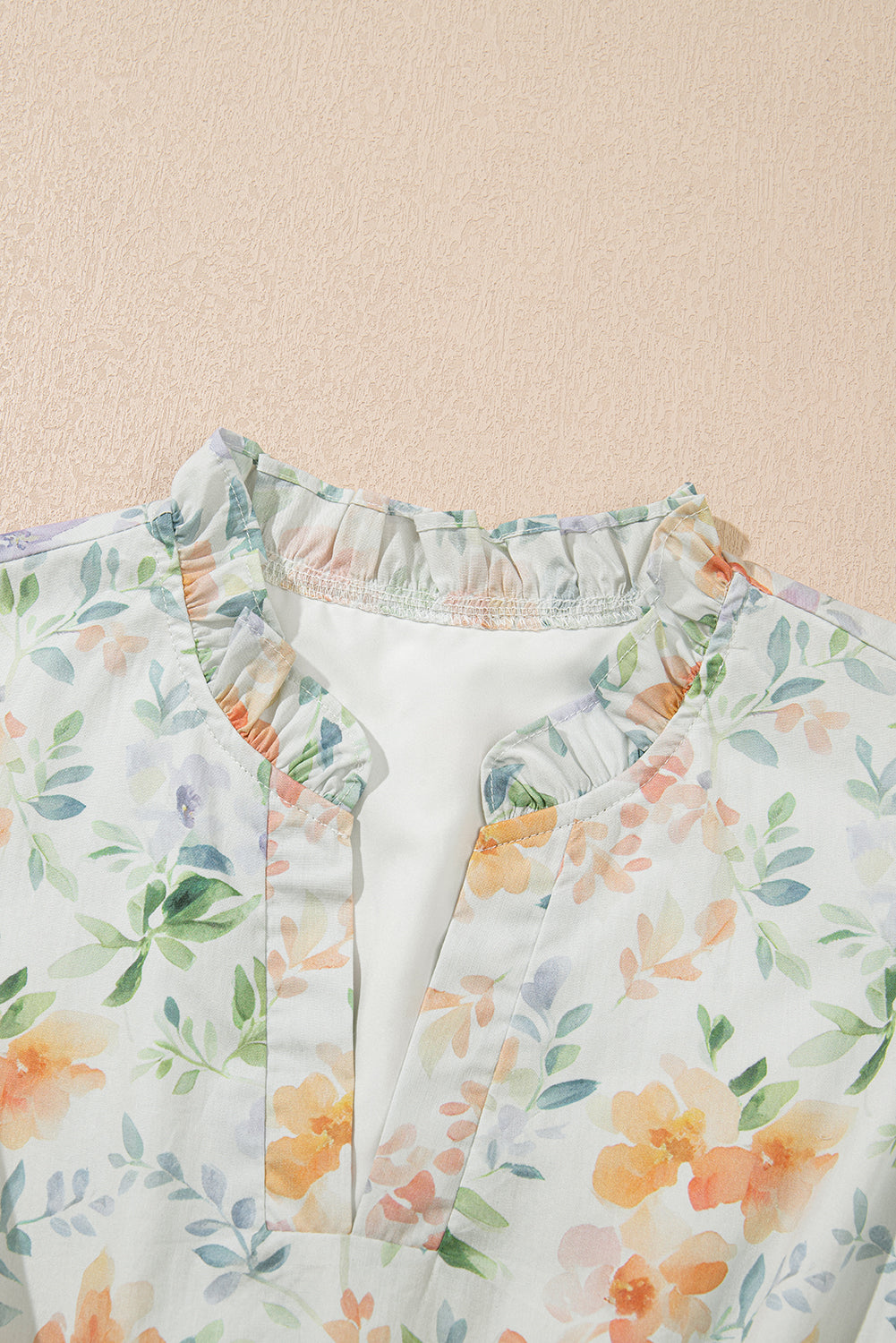 Beige Floral Print Smocked High Waist Puff Sleeve Mini Dress