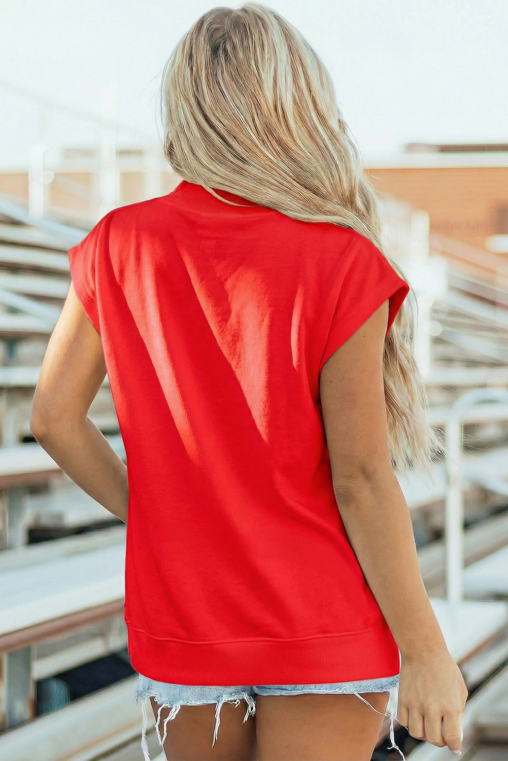 White Solid Color High Neck Cap Sleeve Loose Top