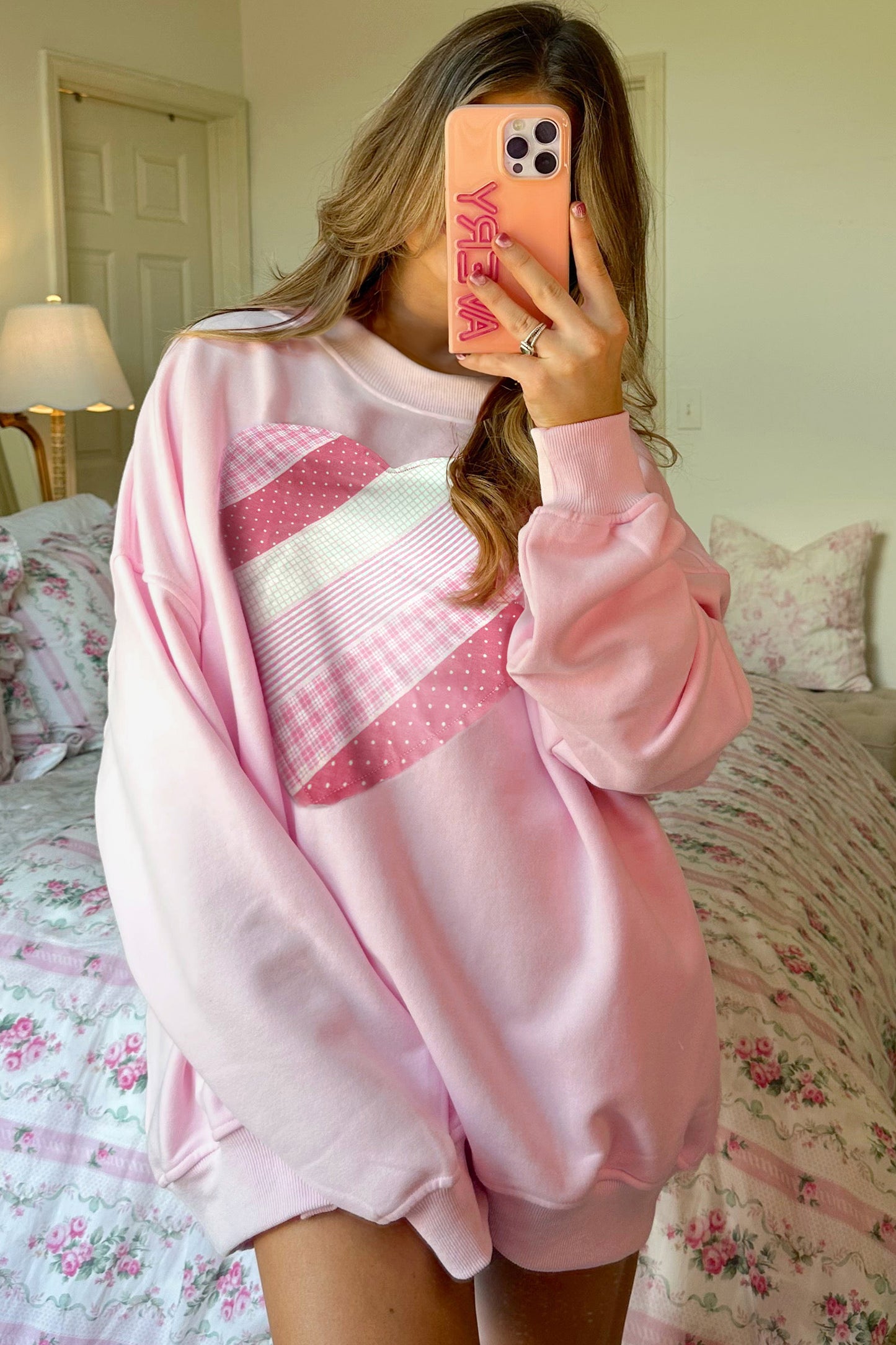 Light Pink Sweetheart Patchwork Oversize Sweatshirt