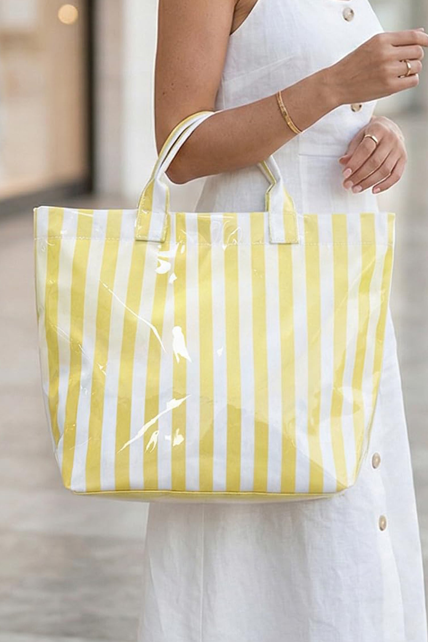Rainbow Glossy Striped Vinyl Large Tote Bag