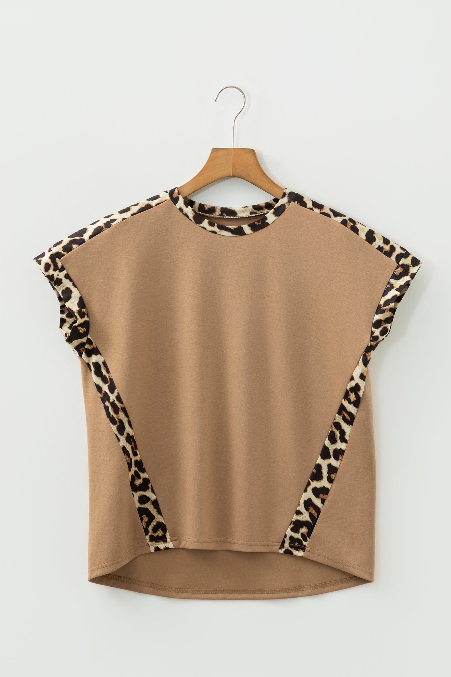 Sea Green Leopard Trim Round Neck Loose T Shirt