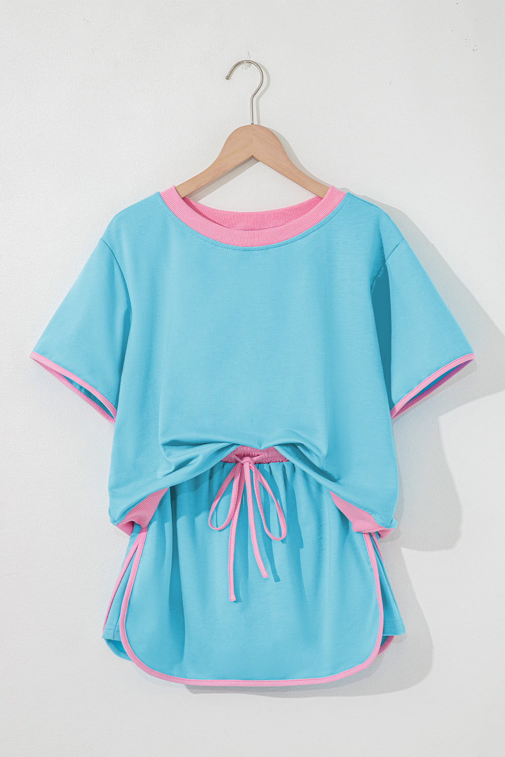 Moonlight Jade Colorblock Edge Drop Shoulder T Shirt and Skort 2Pcs Set