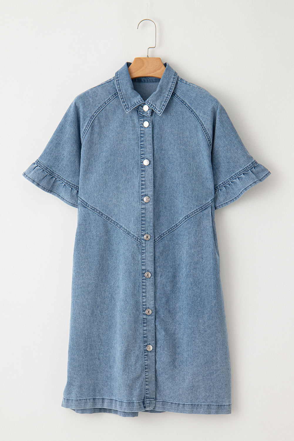 Dark Blue Short Sleeve Button Up Loose Denim Shirt Dress