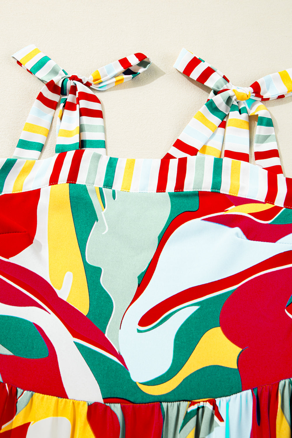 Multicolor Abstract Print Striped Detail Knot Strap Maxi Dress