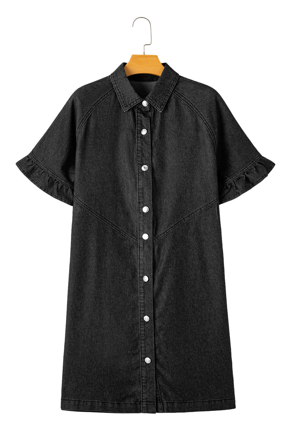 Dark Blue Short Sleeve Button Up Loose Denim Shirt Dress