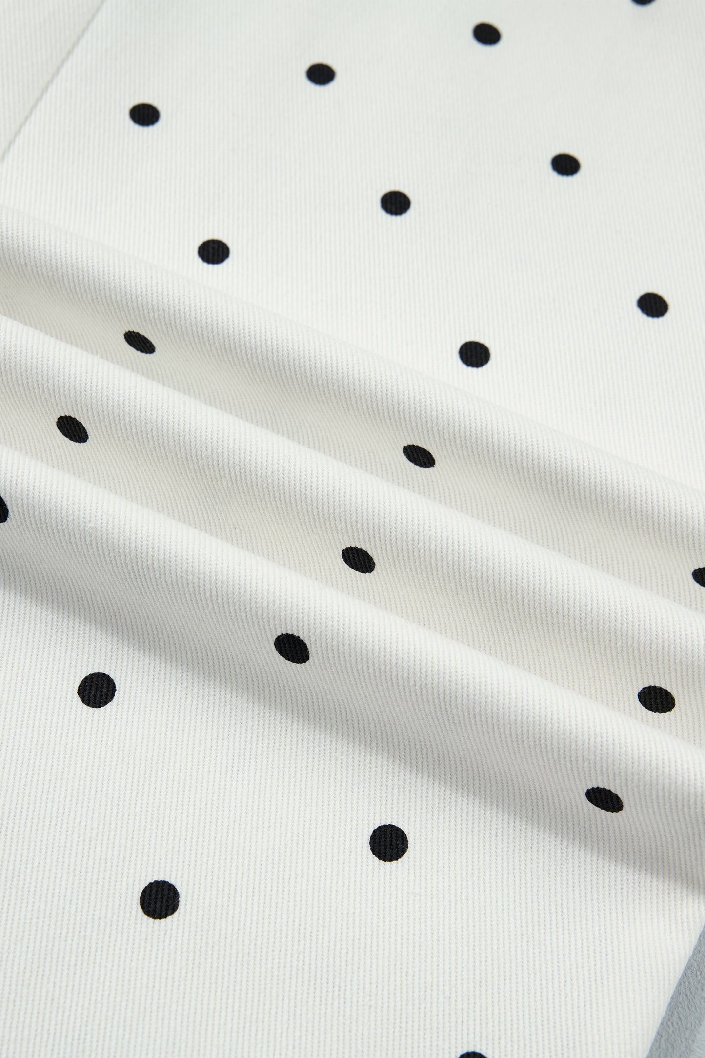 White Polka Dot Print Scalloped Patch Pocket Cotton Shift Pants