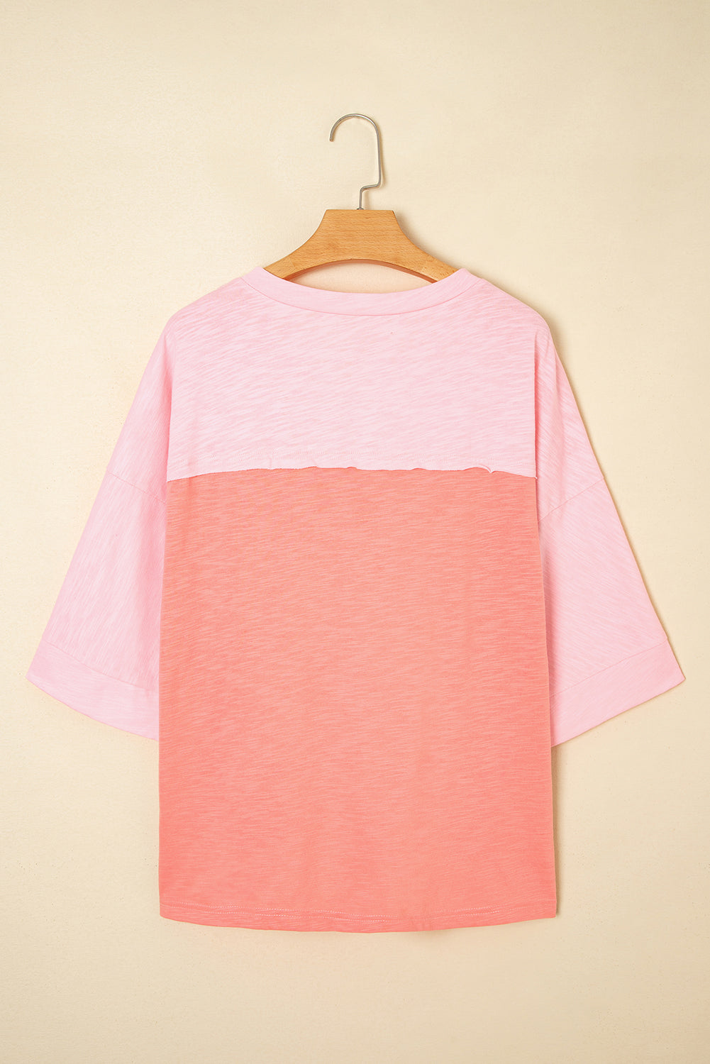 Light Blue Flower Patched Exposed Seam 3/4 Sleeve top