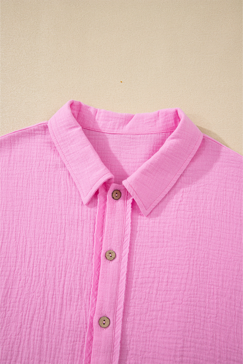 Bonbon Textured Ruffle Trim Short Sleeve Shirt