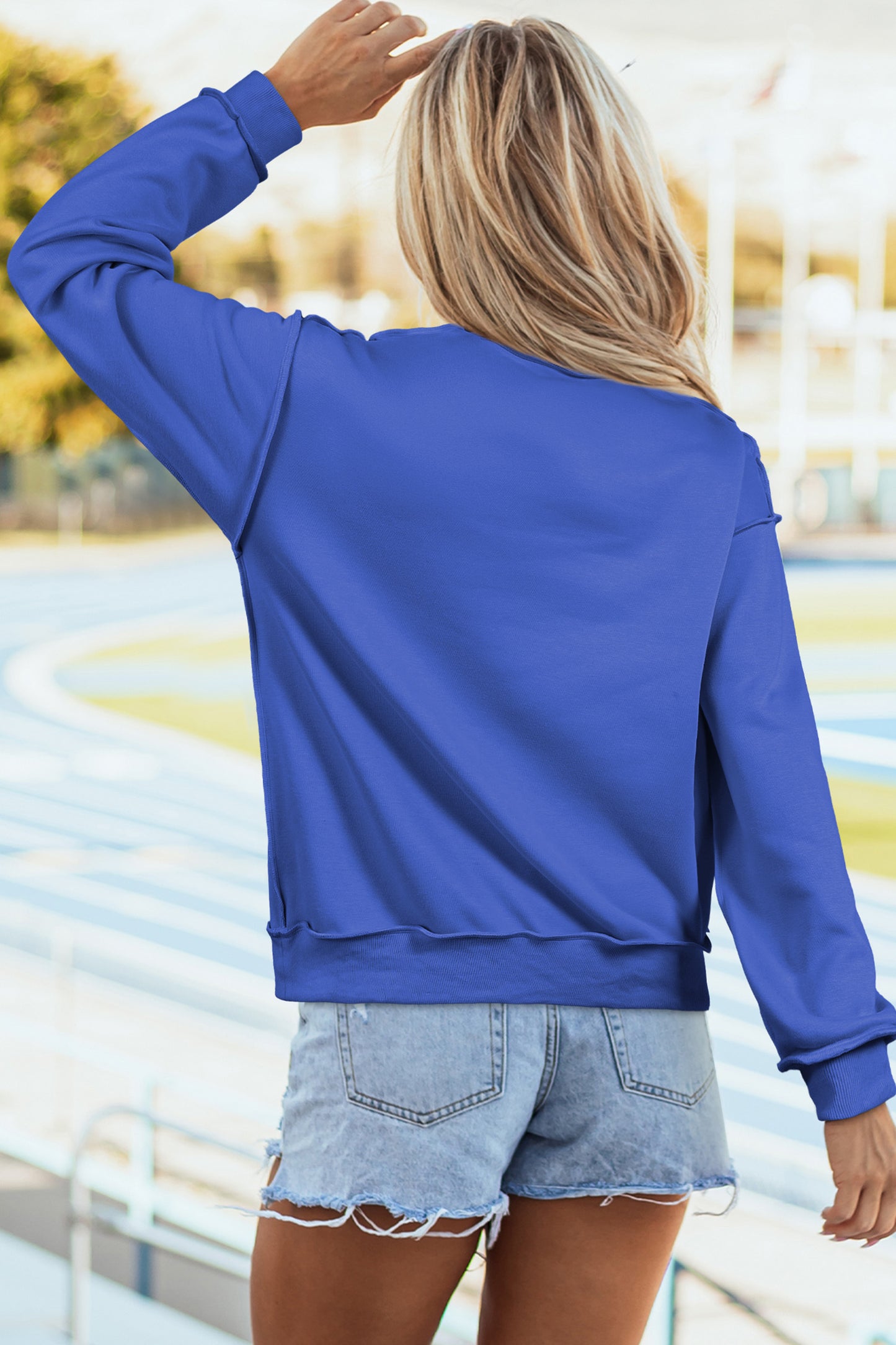 Dark Blue Reversible Gameday Football Graphic Oversized Sweatshirt