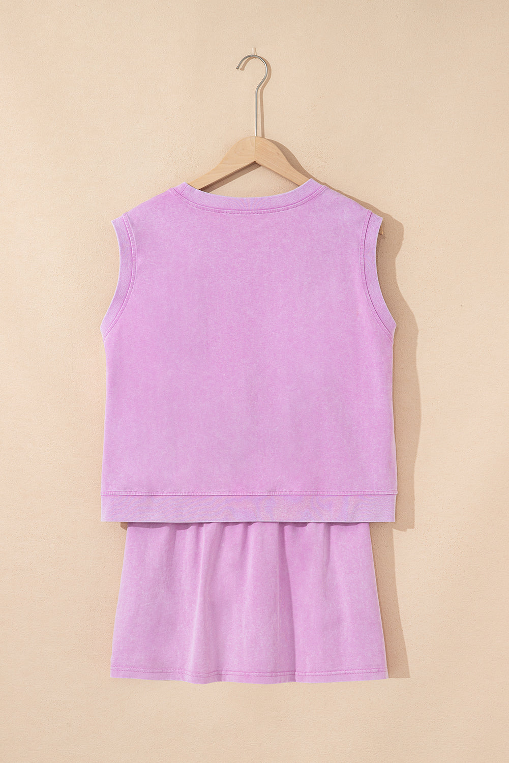 Yellow Cream 2 Pieces Mineral Wash Cotton Tank Top Lined Split Skort Set