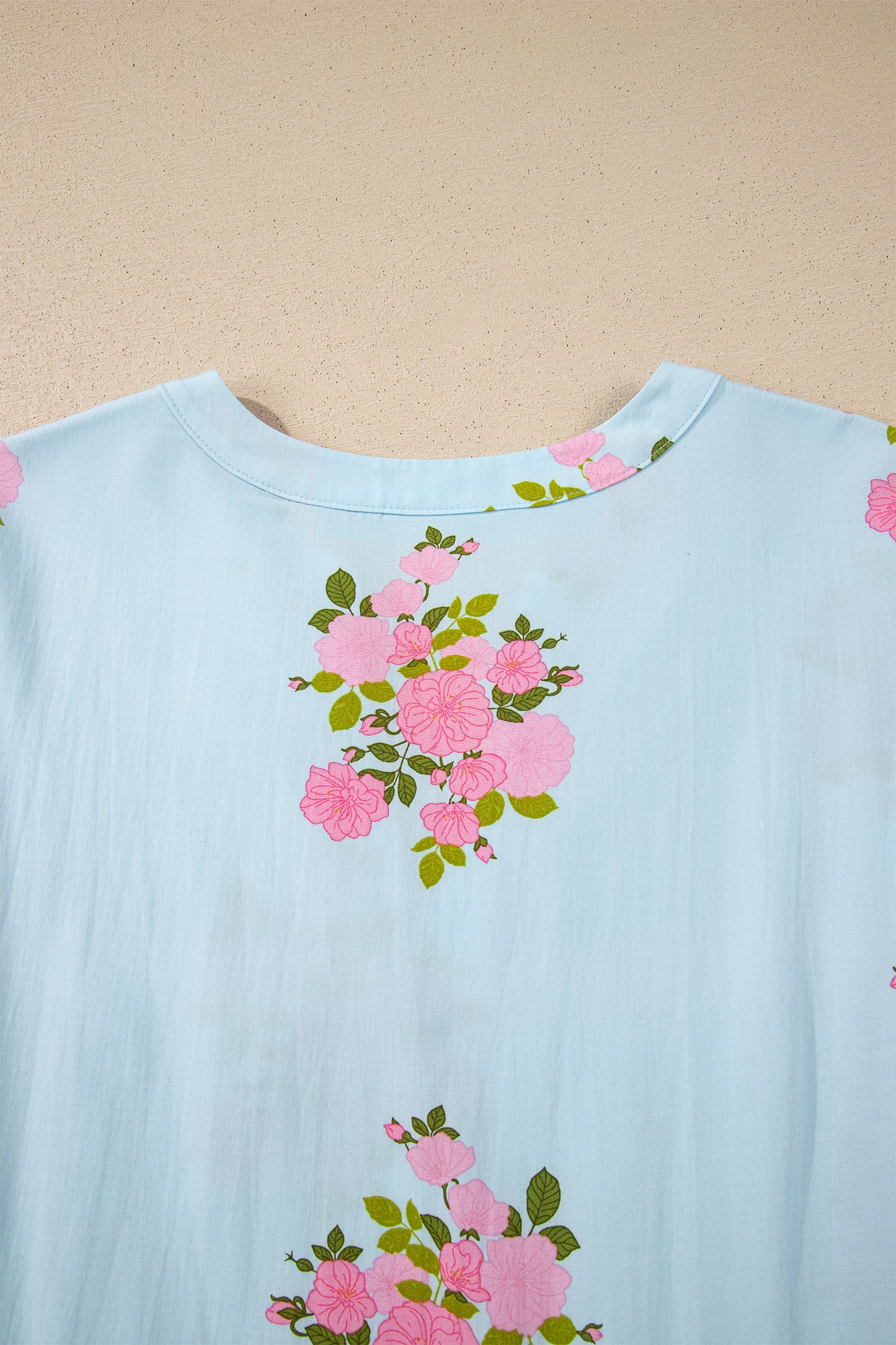 Pink Notched Neck Flutter Short Sleeve Floral Print Maxi Dress