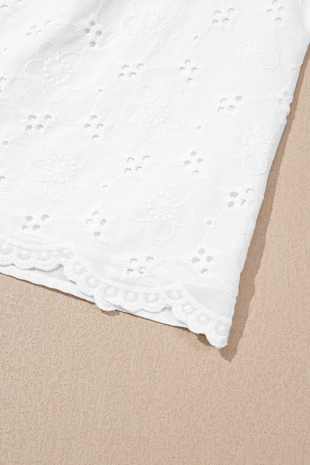 White Lace Crochet V Neck Half Sleeve Embroidery Button Down Blouses Casual Shirts