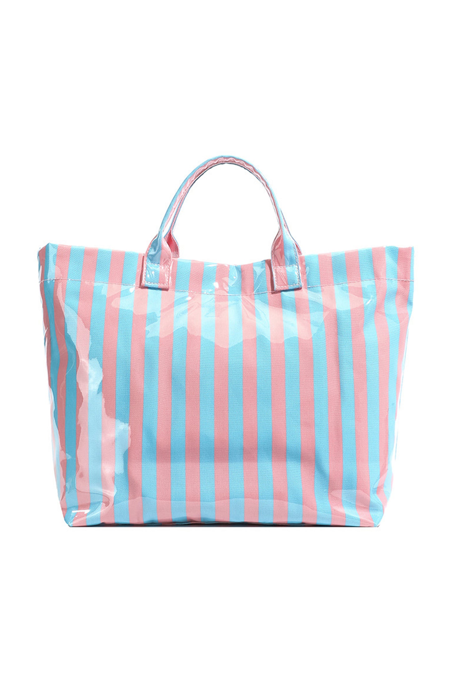 Pink Glossy Striped Vinyl Large Tote Bag