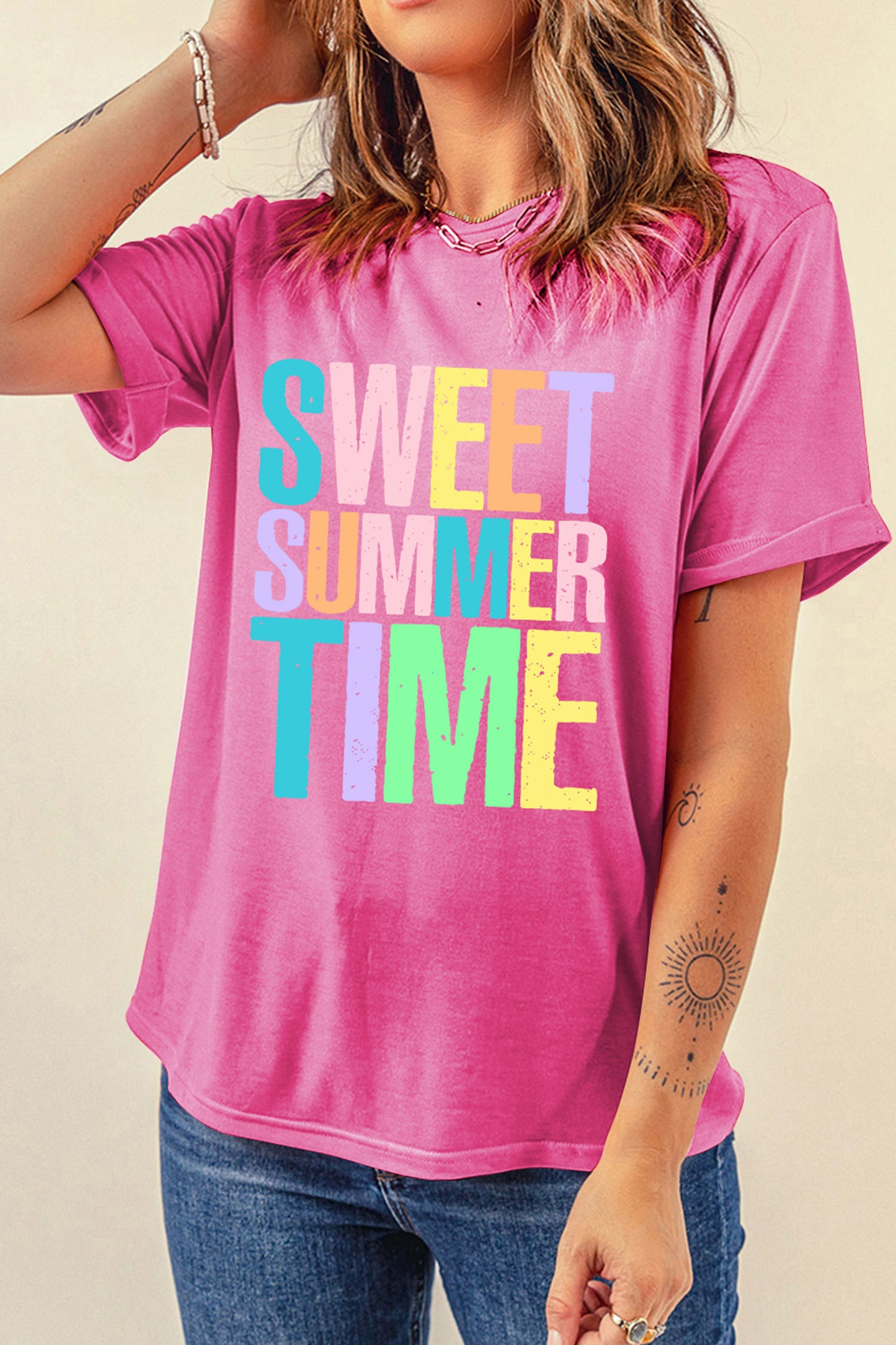 Sachet Pink SWEET SUMMER TIME Letter Graphic Tee